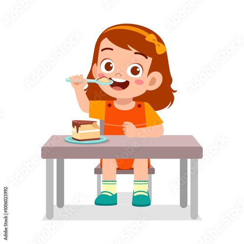 happy cute little kid eat a birthday cake