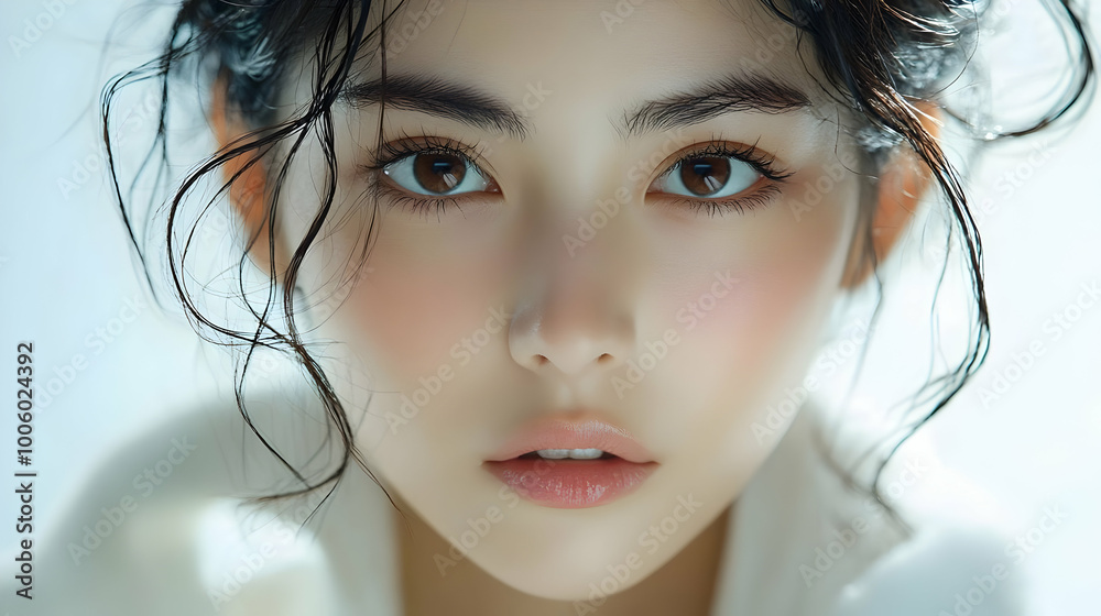 Close-up Portrait with Soft Lighting and Gentle Expression