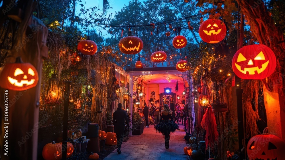 Naklejka premium Creative Halloween Party Decor with Pumpkins