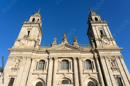 Cathedral of the fortified city of Lugo at sunset in a sunny day, Galicia, Spain. photo