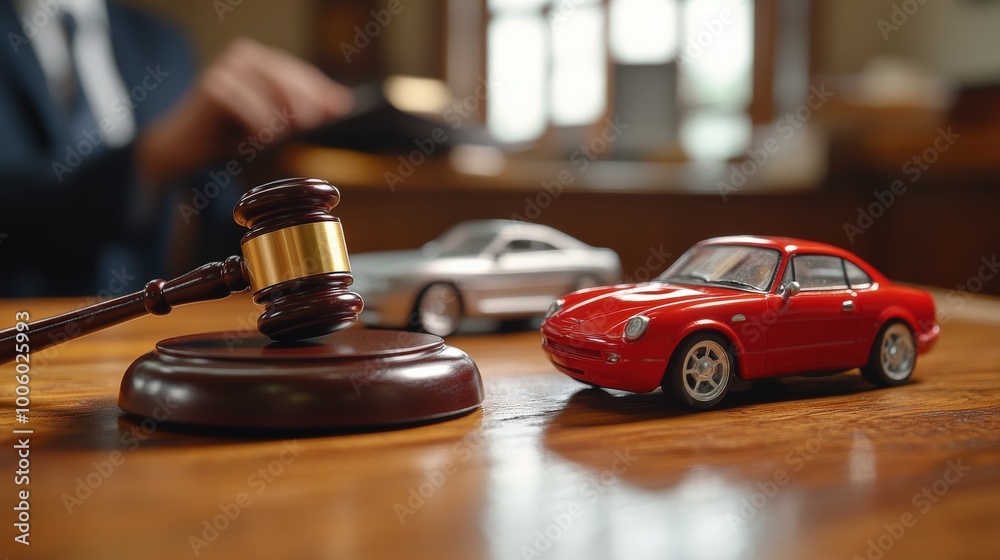 Car Accident Law Case with Judge's Gavel and Toy Car Models Car Accident Law Case with Judge's Gavel and Toy Car Models