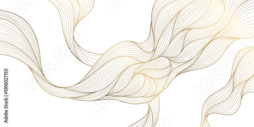 Vector gold on white line wave pattern, geometric curve premium design, japanese style poster. Abstract swirl shape graphic