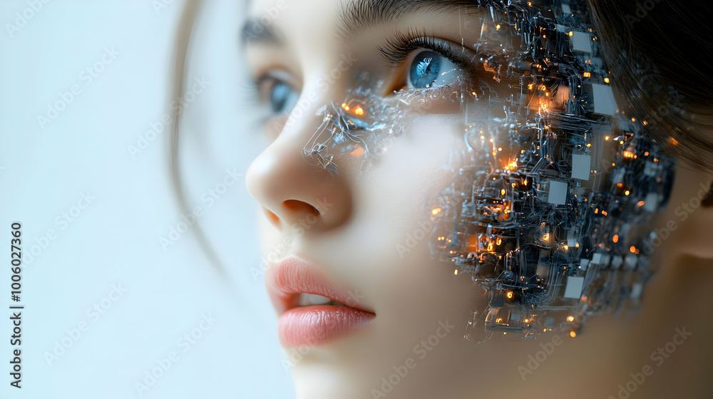Human Face with Circuitry Overlay: A Glimpse into the Future of Technology Human Face with Circuitry Overlay: A Glimpse into the Future of Technology