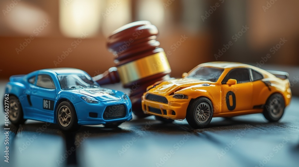 Legal Vehicle Collision Case with Judge's Gavel and Model Cars Legal Vehicle Collision Case with Judge's Gavel and Model Cars