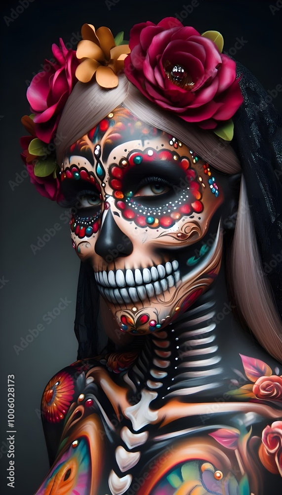 Naklejka premium Haunting Beauty - Halloween Ghost Makeup Portrait