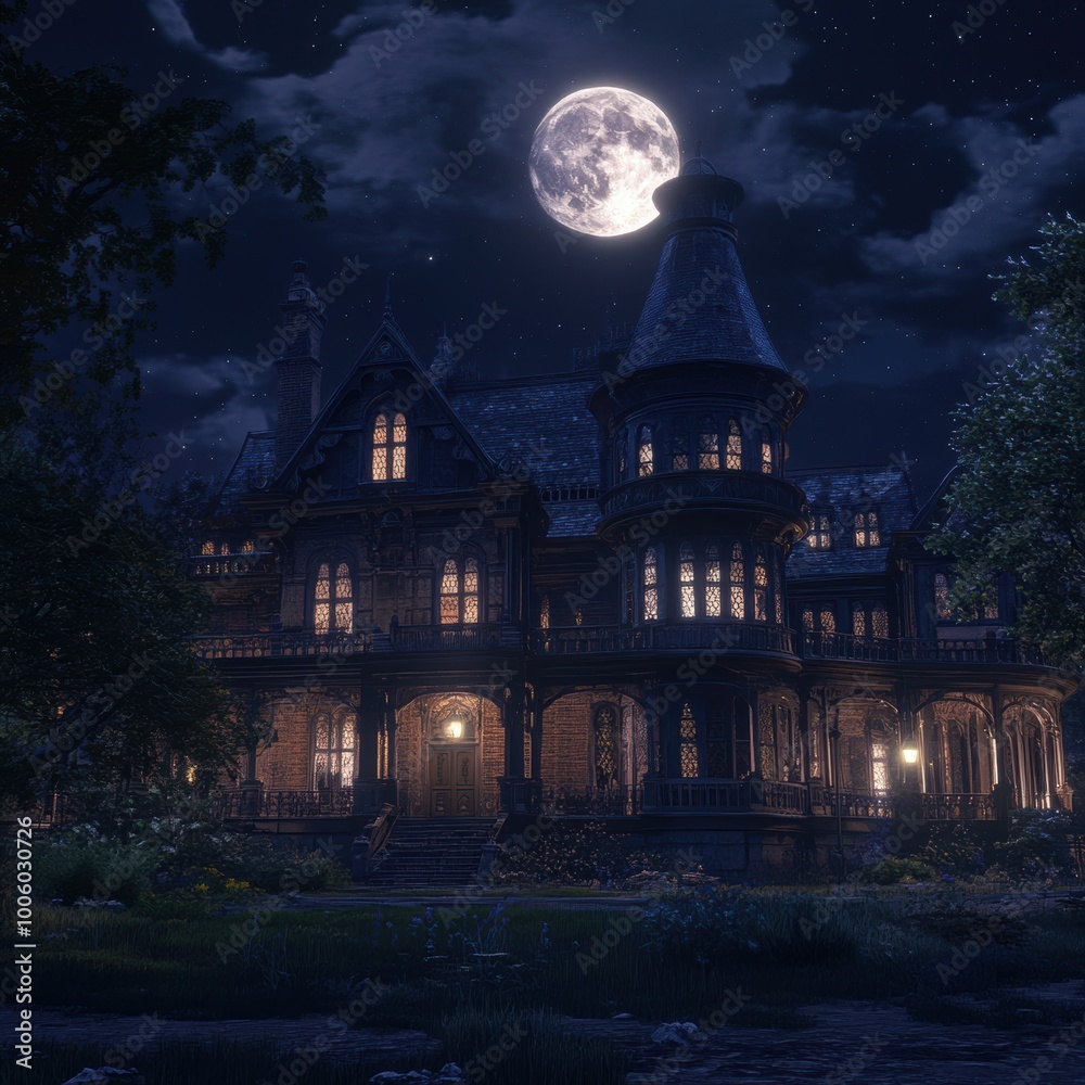 A stunning night scene of a historic mansion illuminated by the moonlight, surrounded by a tranquil landscape. A stunning night scene of a historic mansion illuminated by the moonlight, surrounded by a tranquil landscape.