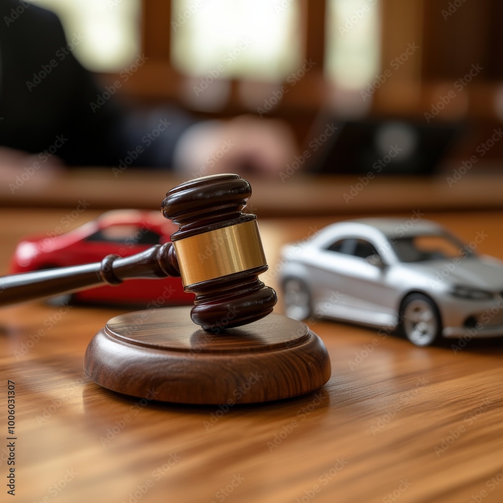 Car Accident Law Case with Judge's Gavel and Toy Car Models Car Accident Law Case with Judge's Gavel and Toy Car Models