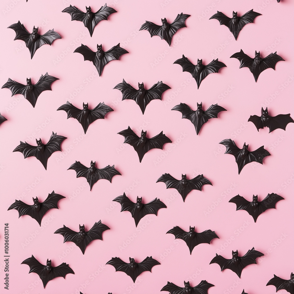 Creative pink pattern made of bats. Minimal flat lay. Halloween concept. Creative pink pattern made of bats. Minimal flat lay. Halloween concept.