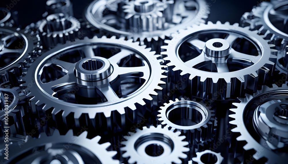 Steampunk gears and cogs, metallic, and blue, representing machinery and industry Steampunk gears and cogs, metallic, and blue, representing machinery and industry