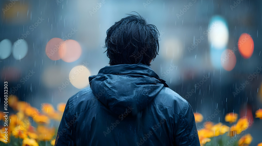 Rainy Day Solitude: A Man Walking Through the City, Feeling the Rain Rainy Day Solitude: A Man Walking Through the City, Feeling the Rain