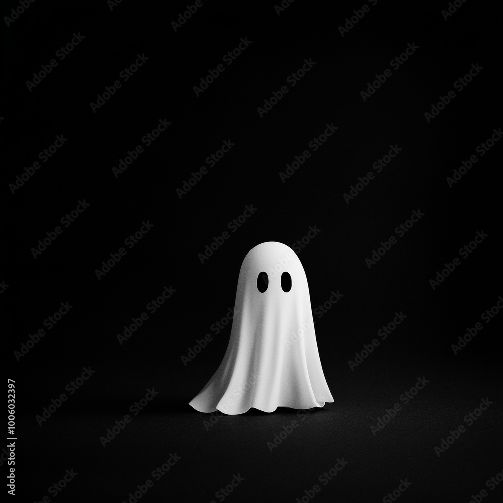 A silhouette of a ghost on a black background, with a minimalistic design.Creative Halloween holiday concept.Copy space A silhouette of a ghost on a black background, with a minimalistic design.Creative Halloween holiday concept.Copy space