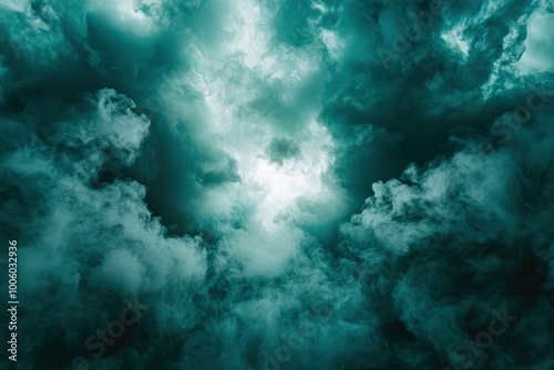 Real green smoke exploding outwards with empty center.Dramatic smoke or fog effect for spooky Halloween background.Fog or smoke on dark copy space background.Vivid and intense abstract - generative ai