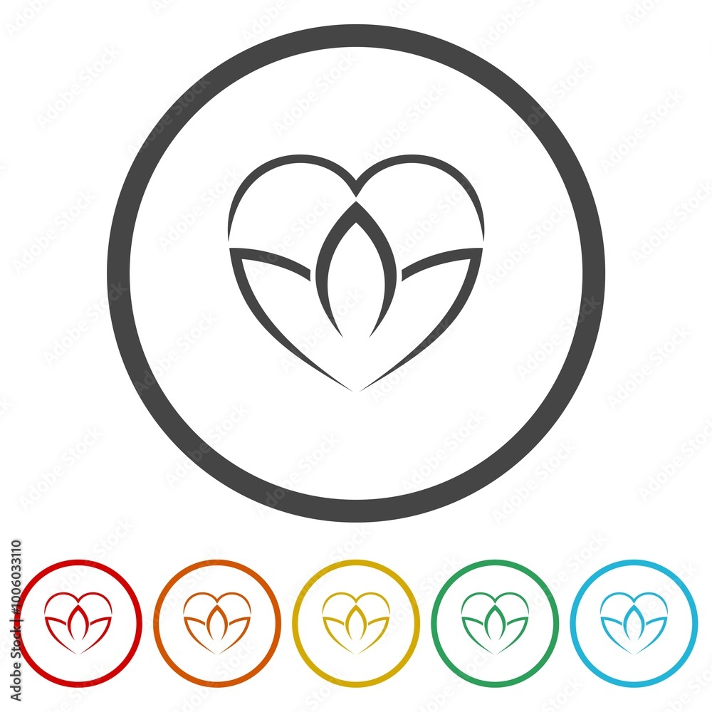 Lotus love heart icon. Set icons in color circle buttons Lotus love heart icon. Set icons in color circle buttons