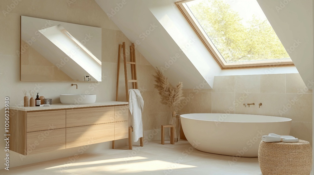 Modern Bathroom with Freestanding Bathtub and Skylight Modern Bathroom with Freestanding Bathtub and Skylight