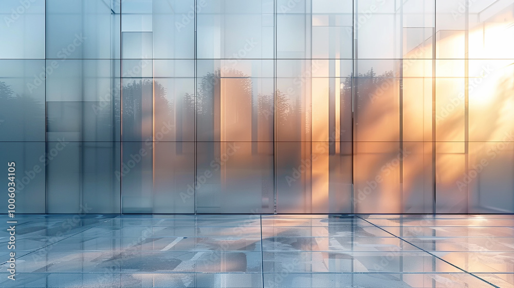 Reflections of sunlight dance on sleek modern glass architecture at dawn Reflections of sunlight dance on sleek modern glass architecture at dawn