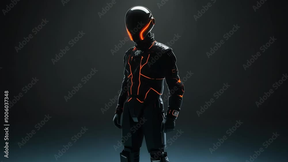 Futuristic Suit LED Lights on Black Helmet Sci-Fi Animation Futuristic Suit LED Lights on Black Helmet Sci-Fi Animation