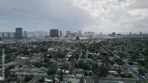 Downtown skyline aerial Las Vegas panorama