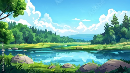 Meticulously hand-drawn realistic cartoon background.