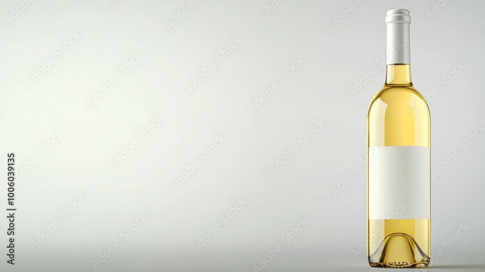 Elegant white wine bottle with blank label on neutral background Elegant white wine bottle with blank label on neutral background