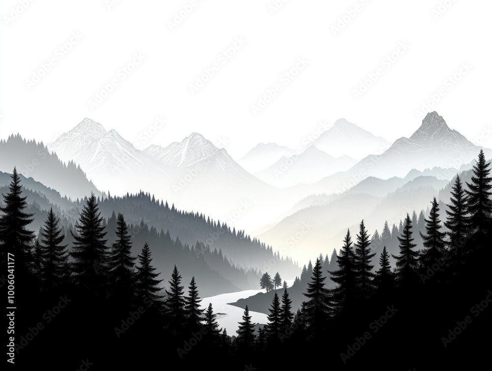 Obraz premium Mountainous Landscape BW