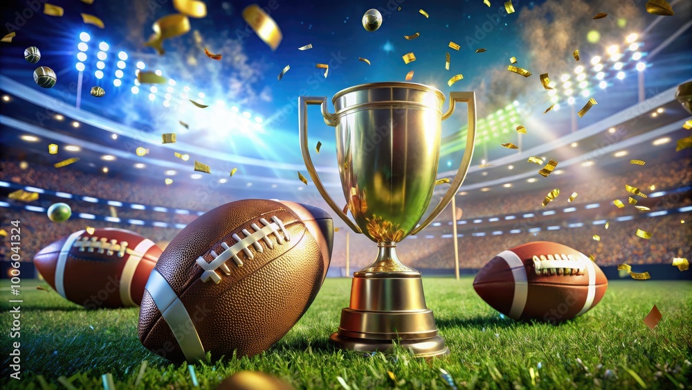 Fototapeta premium Explore thrilling fantasy football ideas featuring vibrant trophies, colorful balloons, and engaging game elements, designed to captivate and inspire all passionate enthusiasts.
