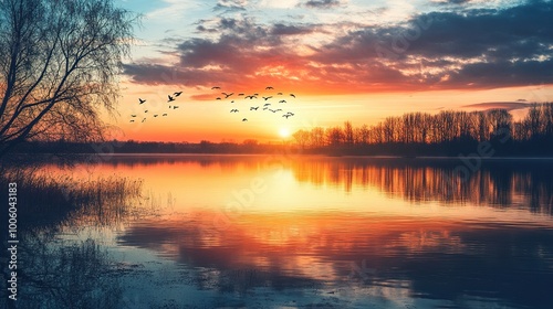Tranquil Sunset Over a Serene Lake