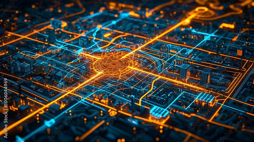 Obraz premium Futuristic Cityscape Network