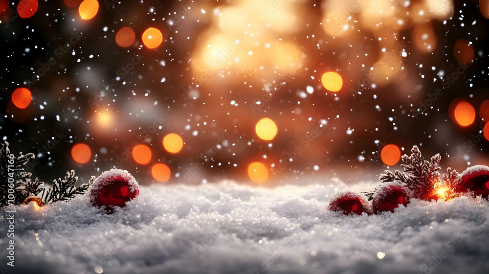 Winter Wonderland: Festive Red Ornaments & Sparkling Snow Winter Wonderland: Festive Red Ornaments & Sparkling Snow