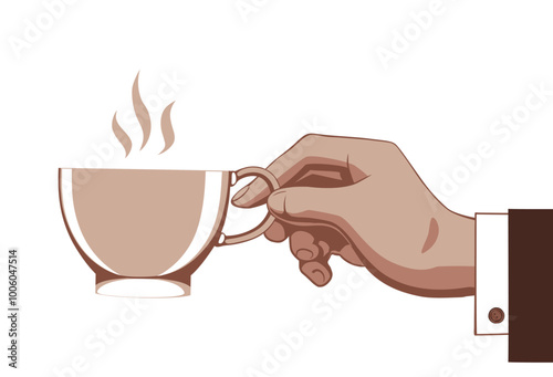 Businessman hand with cup of coffee. Vintage stylized drawing. Vector illustration