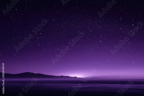 Purple night sky with stars and mountain