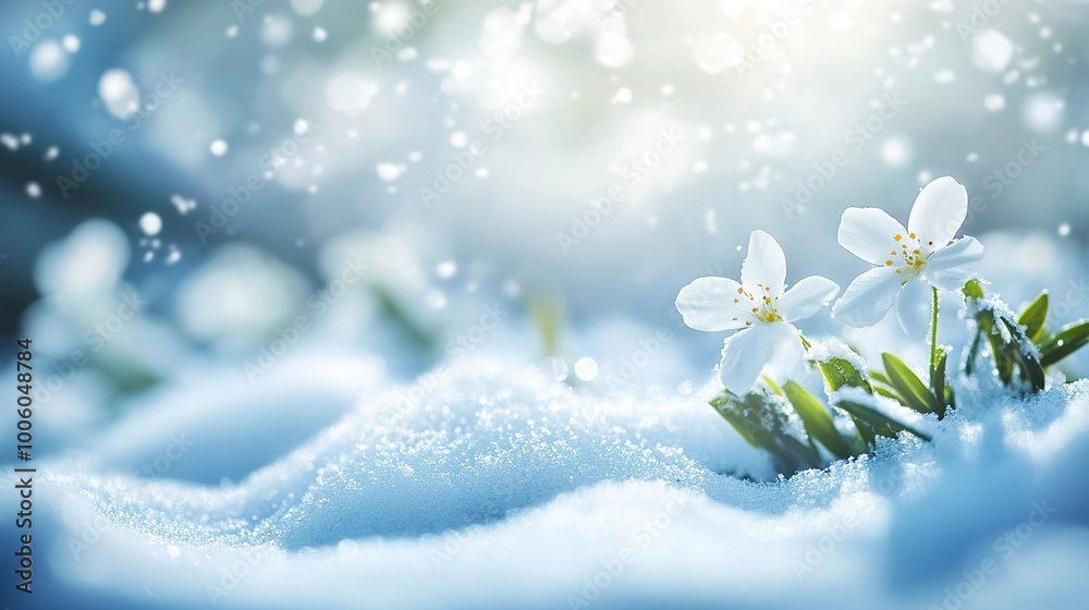 Delicate Flowers Blooming in Winter Snow Delicate Flowers Blooming in Winter Snow