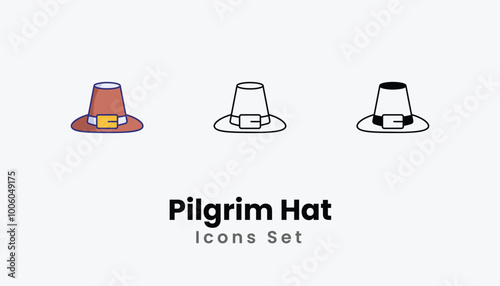 Pilgrim Hat Icons thin line and glyph vector icon stock illustration