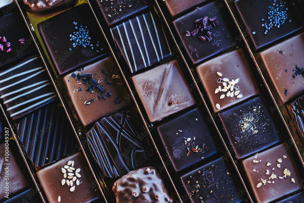 Assortiment de chocolats fait par un artisan dans une boite