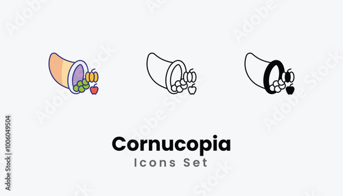 Cornucopia Icons thin line and glyph vector icon stock illustration