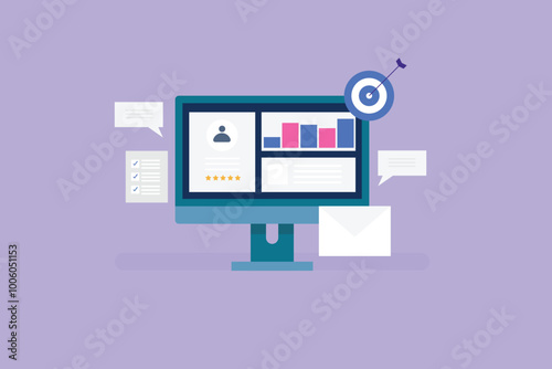 Customer Profile data analysis, Customer data driven advertising campaign, Target audience, Target ad campaign. Vector illustration background.