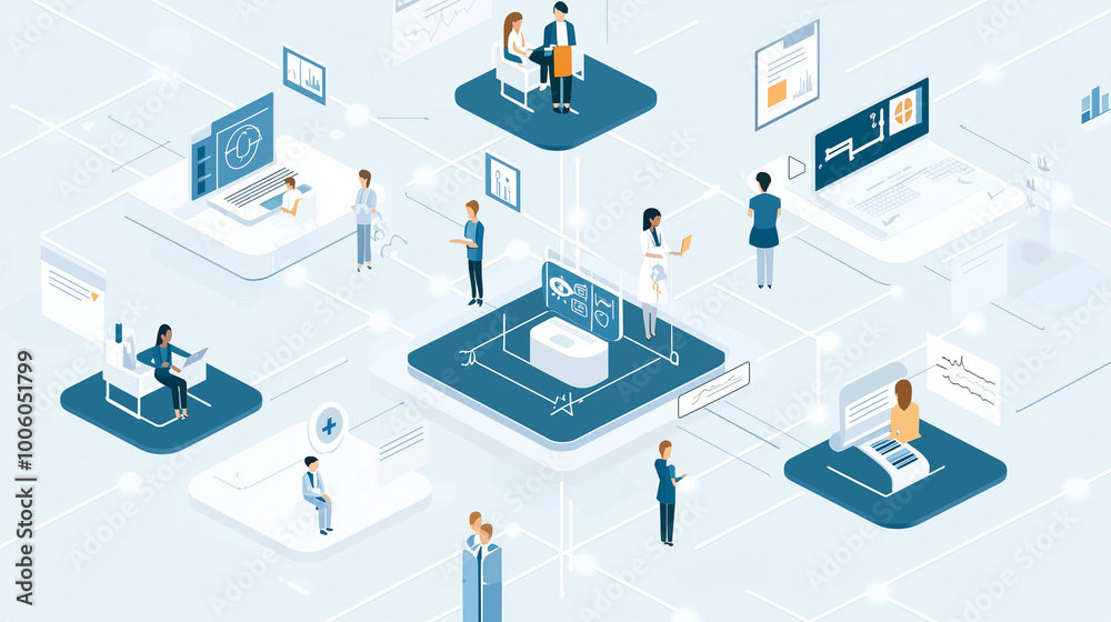 Health Information Exchange (HIE), the exchange of health information between healthcare providers with an image depicting seamless sharing of patient records across healthcare networks
