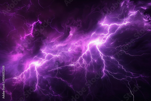 Generative ai on theme of scary bright electric lightning bolt with branches in the night dark sky