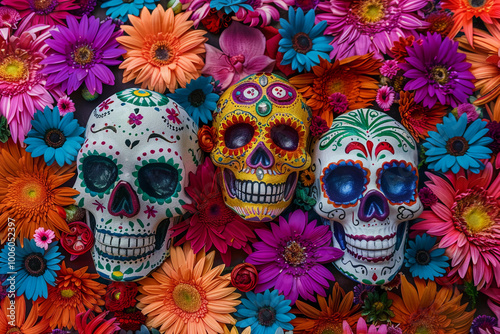 Beautiful greeting card with bright holiday composition for happy to joy celebrate dia de muertos