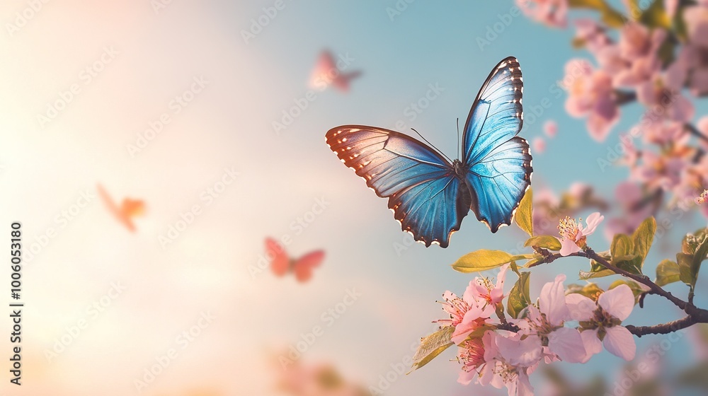 Colorful Butterfly Among Blossoming Flowers