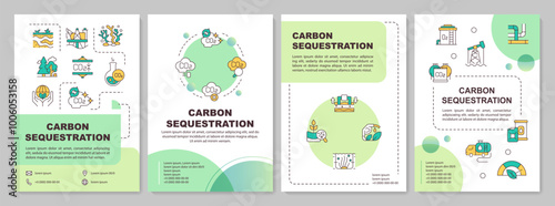 Carbon sequestration methodology green circle brochure template. Leaflet design with linear icons. Editable 4 vector layouts for presentation, annual reports. Arial-Bold, Myriad Pro-Regular fonts used