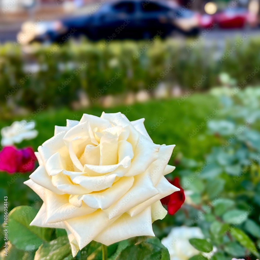 Fragment of the alley of roses after the rain in Kiev, Ukraine.