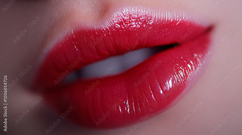 Bright painted red lips close-up Bright painted red lips close-up