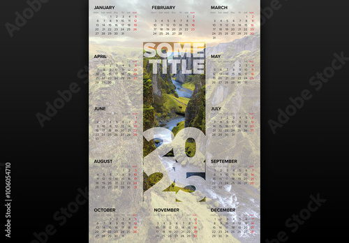 Obraz na płótnie Light vertical calendar template for the year 2025 with big photo placeholder w salonie