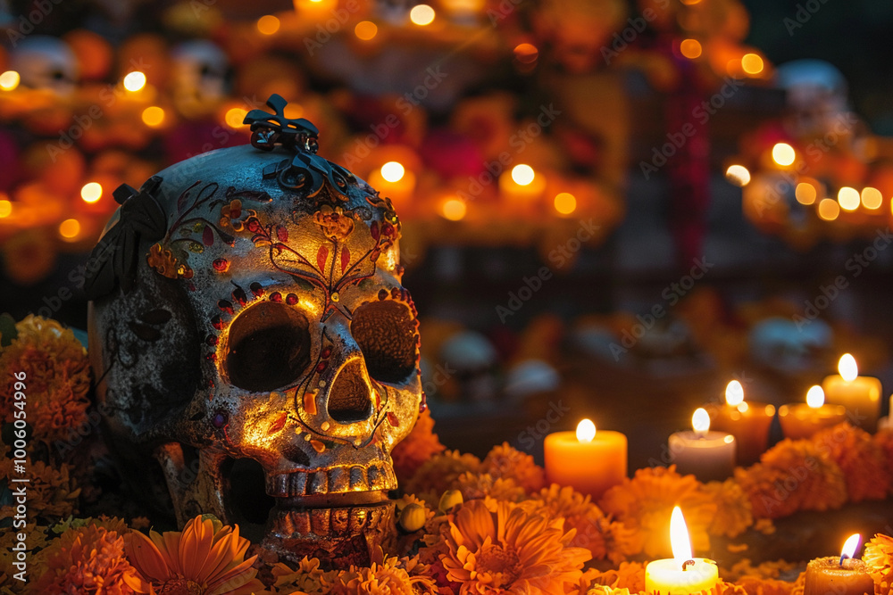Beautiful greeting card with bright holiday composition for happy to joy celebrate dia de muertos Beautiful greeting card with bright holiday composition for happy to joy celebrate dia de muertos