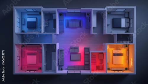 Smart Home Interior Design with Colorful LED Lighting