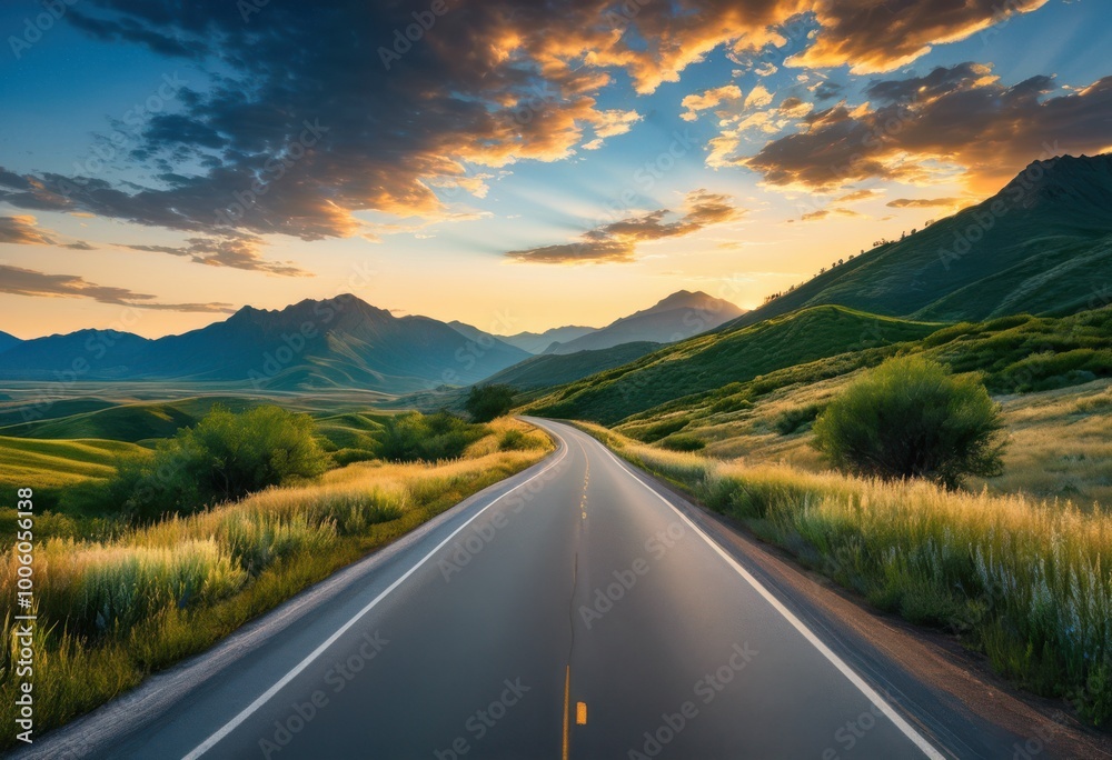 tranquil landscape featuring lush open road surrounded vibrant greenery scenic horizons under clear blue sky, adventure, agricultural, backdrop, beauty tranquil landscape featuring lush open road surrounded vibrant greenery scenic horizons under clear blue sky, adventure, agricultural, backdrop, beauty