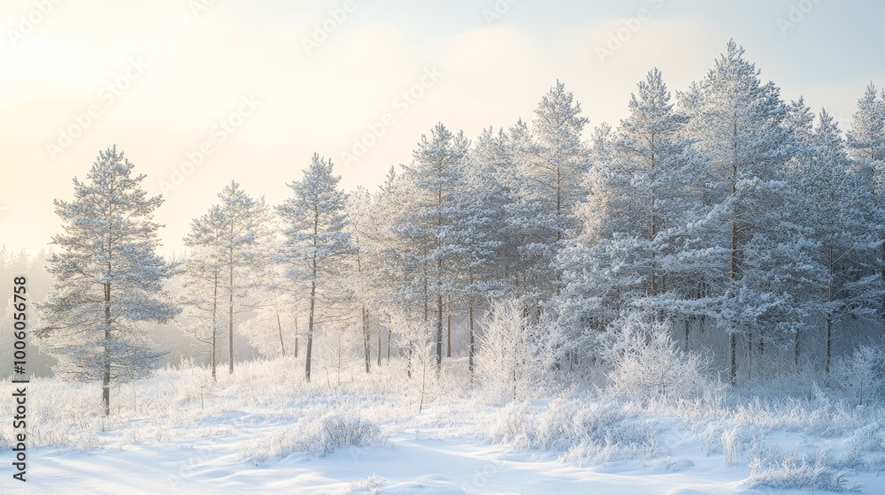 Fototapeta premium Winter forest with snow-covered trees in
