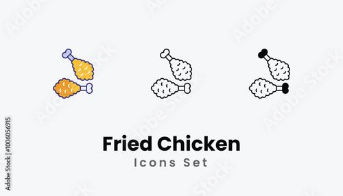 Fried Chicken Icons thin line and glyph vector icon stock illustration