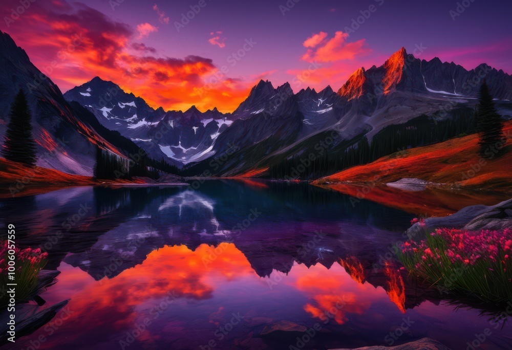vibrant sunset illuminating majestic mountain peaks brilliant hues striking silhouettes, sky, colors, clouds, horizon, light, nature, landscape, view vibrant sunset illuminating majestic mountain peaks brilliant hues striking silhouettes, sky, colors, clouds, horizon, light, nature, landscape, view