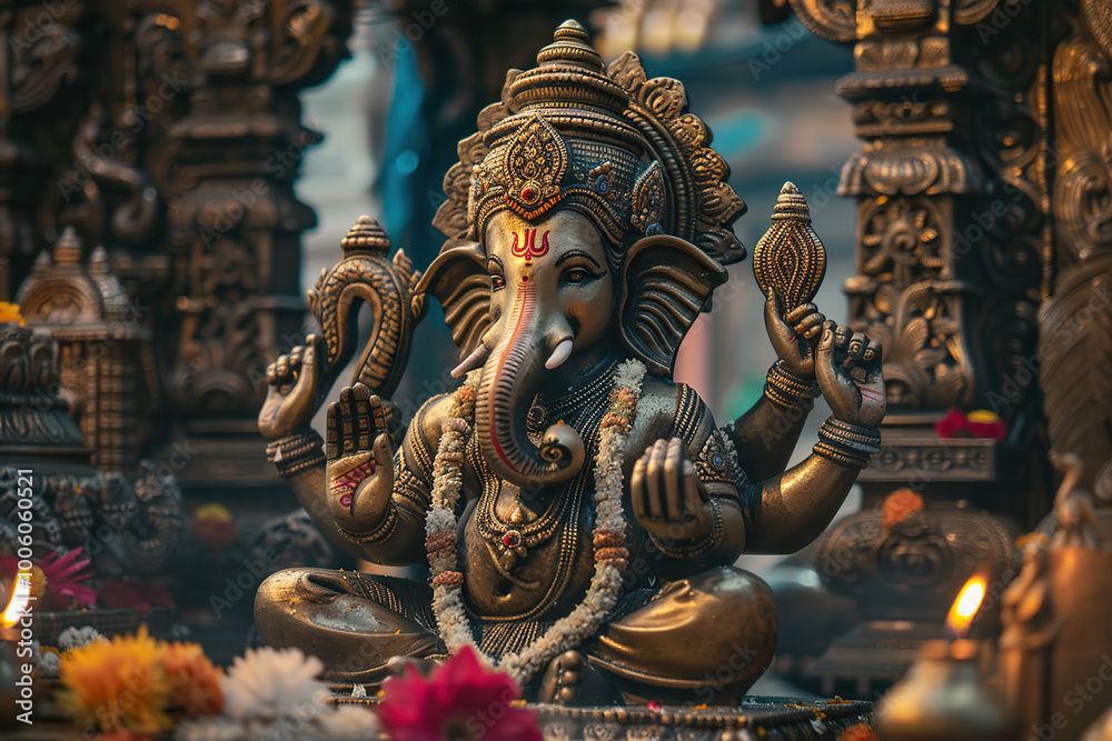 Beautiful greeting card with bright holiday composition for happy celebrate Ganesh Chaturthi Beautiful greeting card with bright holiday composition for happy celebrate Ganesh Chaturthi